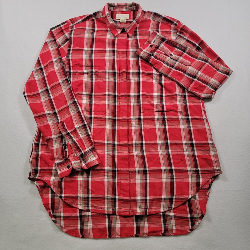 Denim & Supply Ralph Lauren Plaid Shirt Womens Large Red Cotton Button Down Fit - Picture 2 of 10